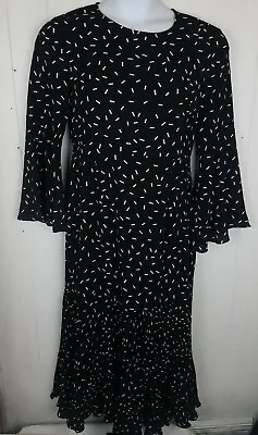 I Madeline Dress Sz L Lulus Dashing Diva Black White Print Long Bell Sleeve Midi • $29.99