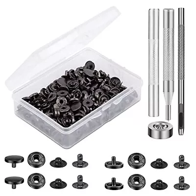 TLKKUE 50 Sets Leather Snap Fasteners Kit 10mm Black Metal Snap Buttons Kit S... • $13.56