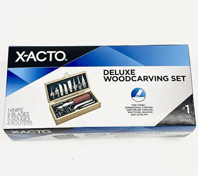 $23 • Buy X-ACTO Deluxe Woodcarving Set Hobby Knife Wood Box 16 Pieces Blades Gouges X5175
