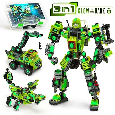 Robot Mech Building Blocks STEM Toy Glow In The Dark 3in1 Gift For Boys Kids • $22.99