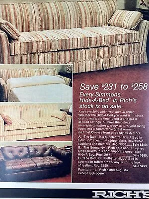 Atlanta GA Print Ad 1980 AJC Rich’s Furniture Simmons Hide A Bed Sofa • $13.52