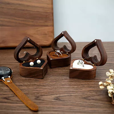 Heart Shape Wooden Ring Box Wedding Engagement Ring Storage Box Ring Display Box • $17.90