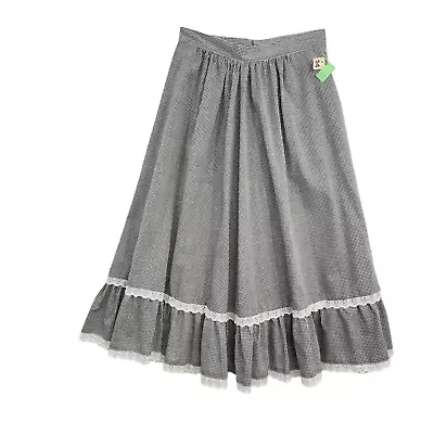 Womens Vintage Black White Gingham Pleated Skirt Plaid Lace Trim Size Small • $18.98