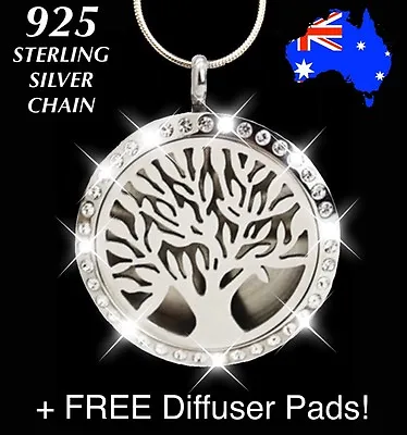 Crystal TREE Of LIFE Essential Oil Diffuser 925 Sterling Silver Chain Necklace • $15.95