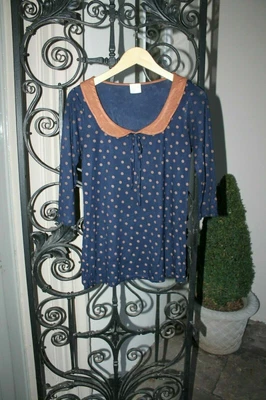 £7.99 • Buy 💅WW2 Tea Party Evacuee Vintage Styl Peter Pan Tunic Top,Navy Brown Spot Size 10