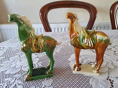 Vintage Tang Dynasty Style War Horse Figurine Glazed Ceramic China Asian Statues • £20