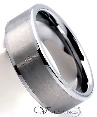 Men Tungsten Satin Ring Wedding Band 8mm Size 7.5 To 14.5 • £14.47