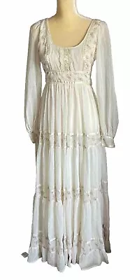 Gunne Sax Jessica McClintock Vintage White Prairie Cottage Core Dress Small • $245