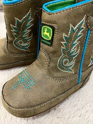 $18.95 • Buy John Deere Infant Baby Boy Girl Crib Boots Brown Leather Size 4M Shoes Booties