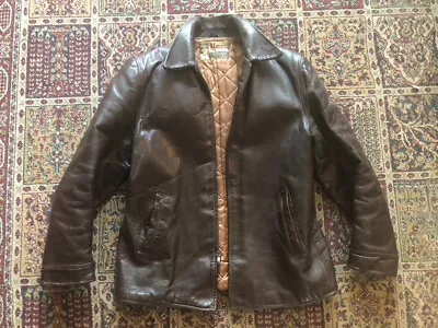 Monarch Horsehide Car Coat Apx. Size 42 Vintage Leather Jacket Quilted Lining • $475