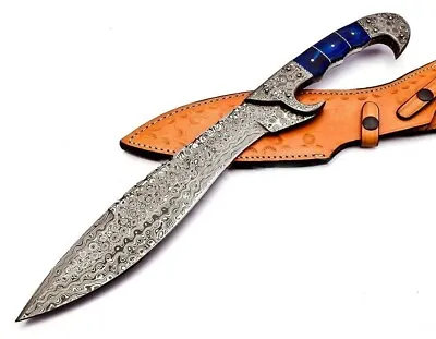 Damascus Machete/Kukri Knife Full Tang Handle 18 Inch With Leather Sheath AUS • $199.99