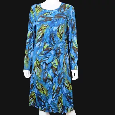 J Jill Wearever Botanical Blue Faux Wrap Sheath Stretch Dress Women's Large • $29.95