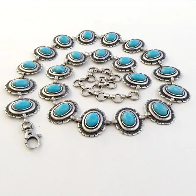 Women's Navajo Style Antique Silver & Turquoise Concho Belt S/M/L- MADE IN ITALY • $37.50