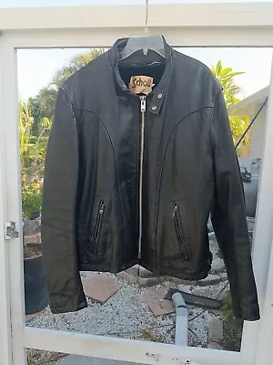 $299.99 • Buy Schott Vintage Cafe Racer Black Leather Jacket USA Motorcycle Biker 48 Liner