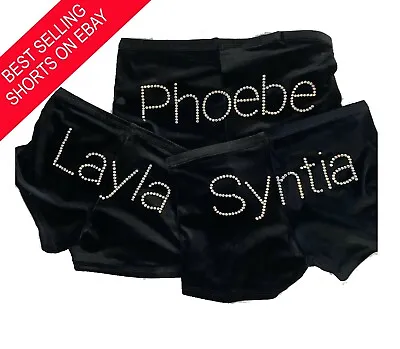 Gymnastics / Dance Wear Shorts PERSONALISED Name Black Velvet SILVER Rhinestone • £12.59