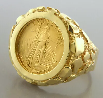 Men's 20mm Coin American Eagle Nugget Engagement Ring 14K Yellow Gold Plated • $275.98