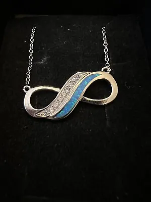 Kabana  925 Sterling Inlaid Opal And Lab Diamond Infinity Necklace New • $49.99