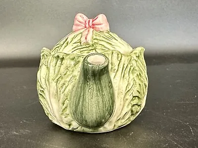 Miniature Green Cabbage W/Pink Bow Ceramic Teapot  Dollhouse Decor Child Play • $9.99