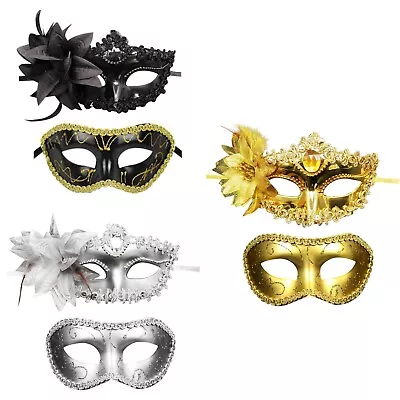 2pcs Couple Masquerade Mask Set Venetian Halloween Costume Mardi Gras Party Mask • $12.99