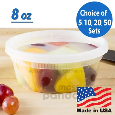 $10.50 • Buy 8 Oz Heavy Duty Small Round Deli Food/Soup Plastic Containers W/ Lids BPA Free