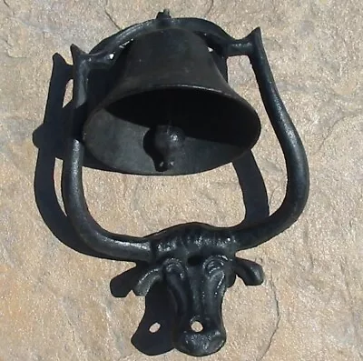 Vtg Cast Iron Texas Long Horn Steel Bull Cow Farm Country Dinner Bell LOUD Heavy • $59.95