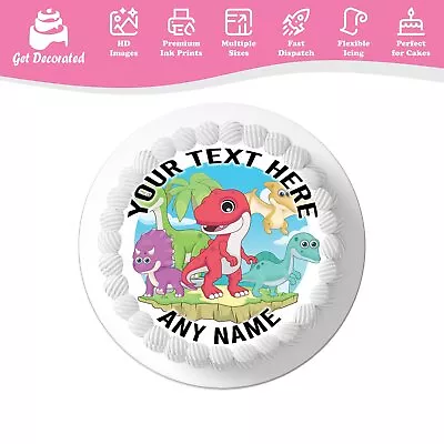 Cute Dinosaur Theme Personalised Cake Icing Topper Edible Cupcake Decoration • £4.99