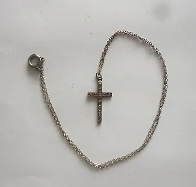 Vintage Sterling Silver Marcasite Cross Uncas W/ 17  Chain • $10