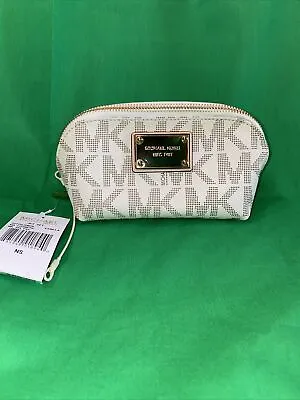 Michael Kors Vanilla MK Jet Set Dome Zip Cosmetic Pouch Travel Makeup Bag Clutch • $109