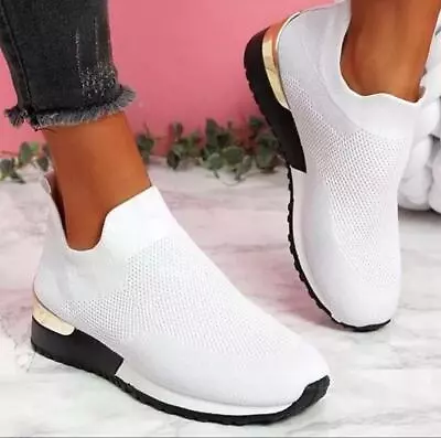 Womens Ladies Sock Trainers Sneakers Slip On Jogging Pumps  Plimsole Shoes Sizes • £17.99