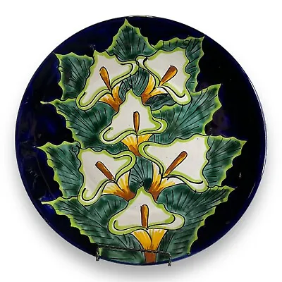 VTG Talavera Redware Mexican Castillo Clay Wall Plate Art Floral Lily 12” • $26.99