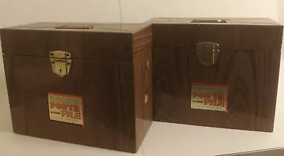 $19.95 • Buy 2 Vtg Ballonoff Porta File Wood-Grain Metal Storage Boxes ONE KEY LOCKS BOTH