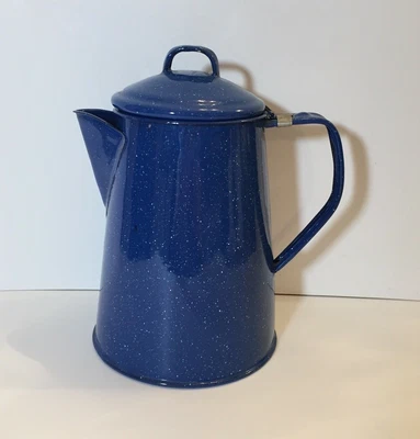 $19.95 • Buy Mexican CINSA Blue Speckled Enamelware COFFEE POT Mexico 9  Camping Picnicking