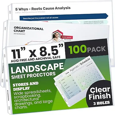 100 Sheet Protectors Landscape Clear Page Protectors 8.5 X 11 Inch • $27.98