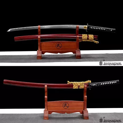 Folded Steel Handmade Katana Japanese Samurai Sword Abrasive Hamon Full Tang • $298.72