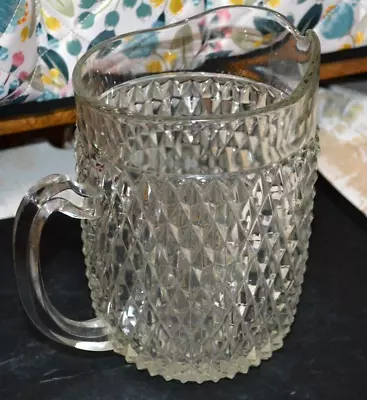 Vintage Indiana Cut Glass Pitcher Diamond Point  8  Tall At Ice Lip Spout Heavy • $14.99