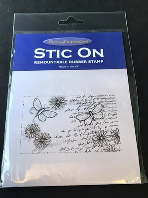 £2.99 • Buy Personal Impressions Stic On Cling Rubber Stamp - Butterfly Words Background