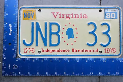 1976 76 1980 Virginia Va Bicentennial Vanity License Plate Tag  Jnb 33 Initials • $31.49