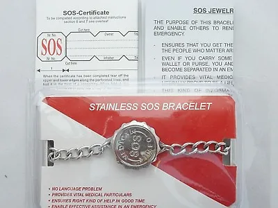 Sos Bracelet Ladies/mens Medical Alert/emergency/stainless Steel Talisman Silver • £25.99