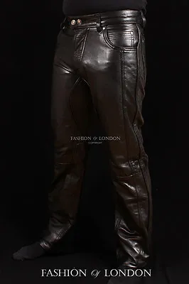 TROOPER Men's Leather Pants Black Leather Motorcycle Trouser Pants Jeans 4669 • £85.53