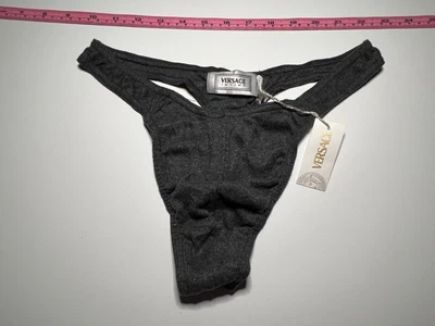 $50 • Buy Vintage Versace Men's Thong - RARE - Dark Gray, Ribbed, Large