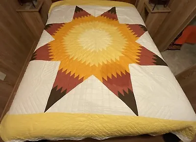 $299 • Buy 🌟 Vintage Lone Star Antique Quilt Yellow Brown Gold White Handmade 88x76