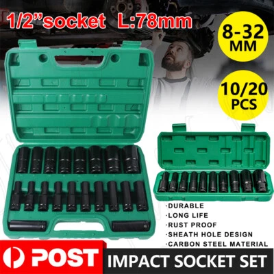 $17.55 • Buy 10/20X 8-32mm 1/2 Inch Impact Socket Set Metric Imperial Drive Air Garage Deep