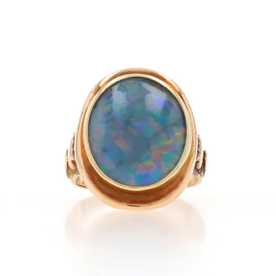 Yellow Gold Opal Antique Cocktail Solitaire Ring - 14k Triplet • $499.99