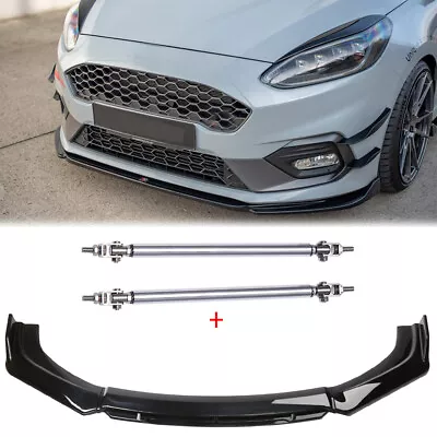 Front Bumper Lower Lip Spoiler Splitter +Strut Rods For Ford Fiesta ST / ST-Line • $115.11