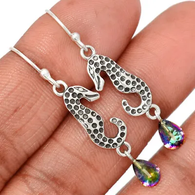 Sea Horse - Treated Rainbow Quartz 925 Sterling Silver Earrings Jewelry CE20690 • $14.99