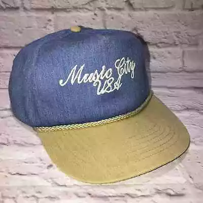 Nashville Music City USA Hat Trucker Mesh Snap Back Rope Blue Beige Cap • $9.74