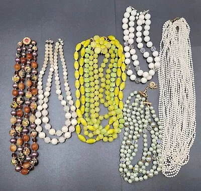 Vintage Multi Strand Beaded Necklaces BROKEN Jewelry Lot Of 6 Craft • $24