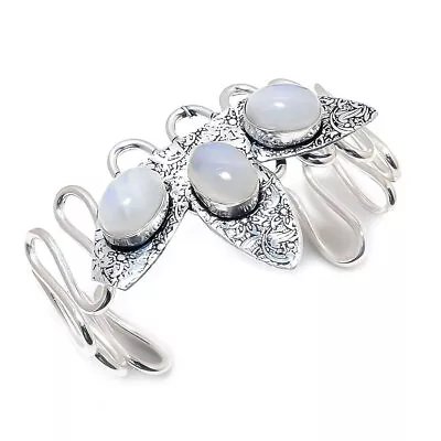 Rainbow Moonstone Gemstone Handmade 925 Sterling Silver Cuff Bracelet Adjustable • $23.75