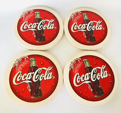 Vintage Coca Cola Coke Set Of 4 Ceramic Drink Round Coasters With Cork Back • $15