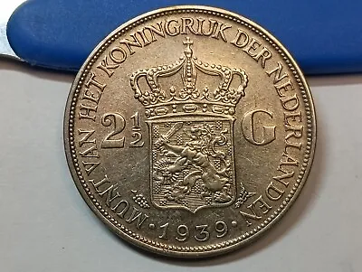 Netherlands 1939 2 1/2 Gulden Silver Coin • $35
